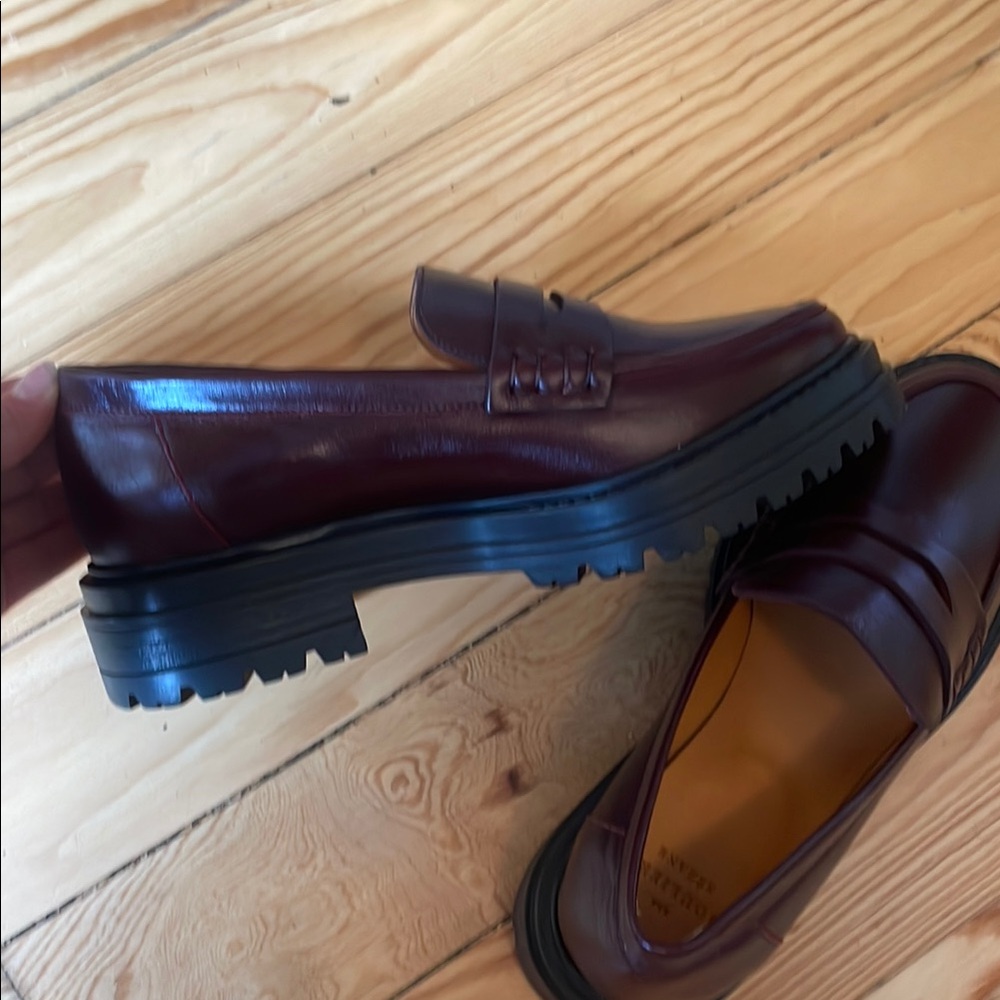 Sezane chunky leather loafers - Burgundy